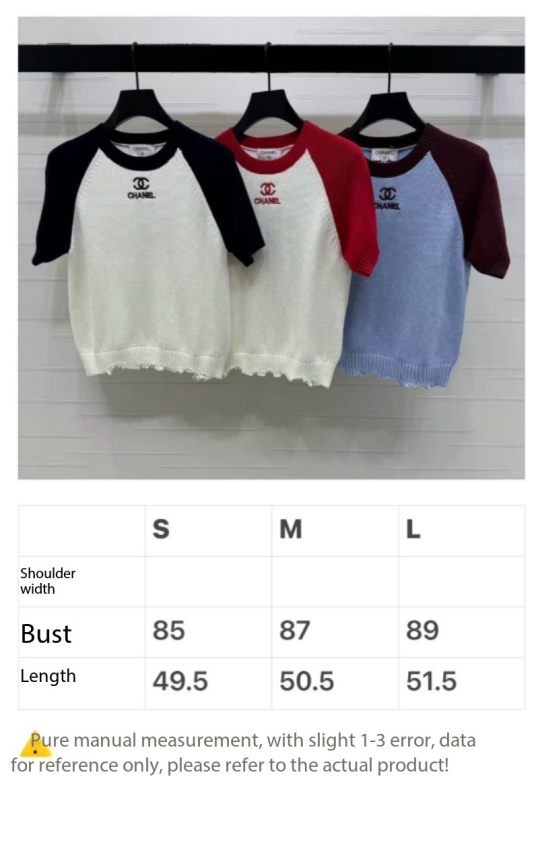 CC Short Sleeve Knitted Sweater White Red Cashmere Wool 351023