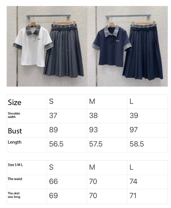 Miu PE26 Ensemble Polo Jupe plissée Bleu Marine Polyester Coton 351275