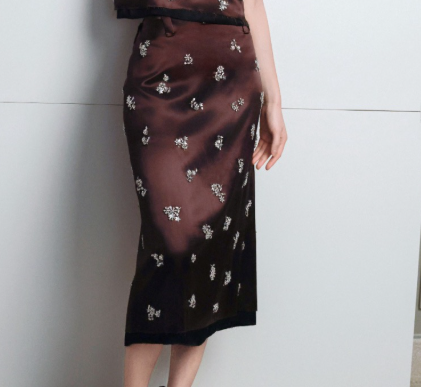 Jupe mi-longue Miu Miu ornée de strass et motifs floraux en mélange d'acétate YB