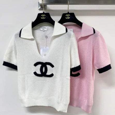 Chanel 2026 V-neck Polo Sweater Top Wool Nylon 207996