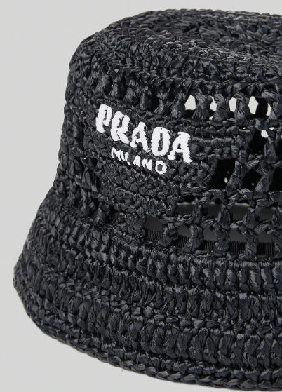 Chapeau cloche Prada en raphia tressé noir