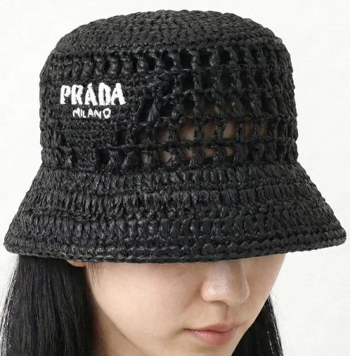 Chapeau cloche Prada en raphia tressé noir