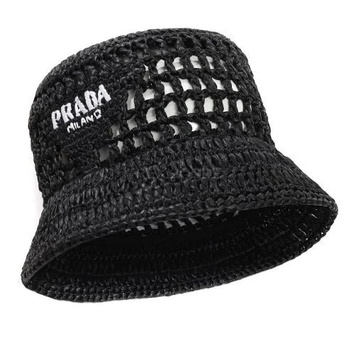 Chapeau cloche Prada en raphia tressé noir