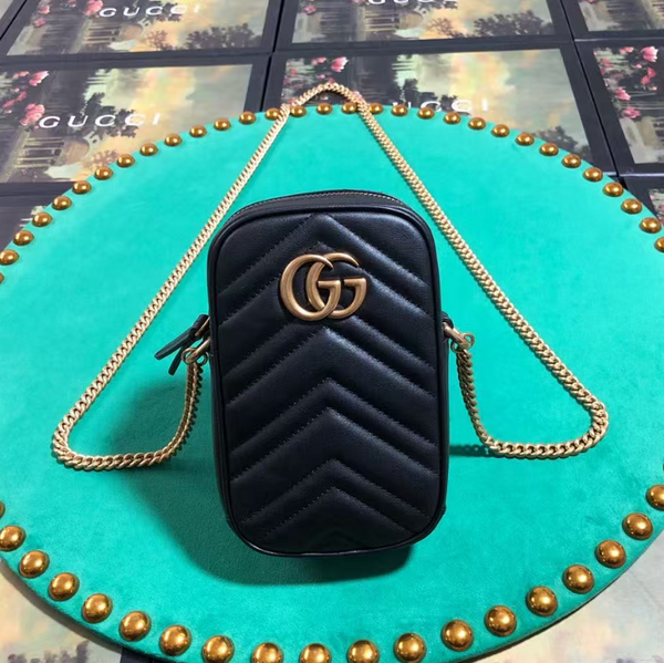 GG MARMONT 17 MINI TOP HANDLE BAG BLACK CALFSKIN
