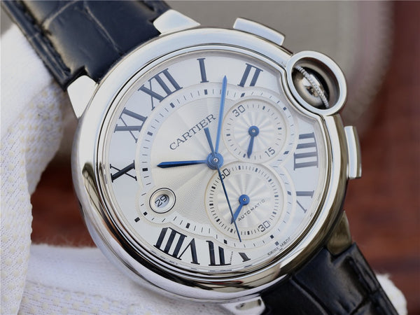 BALLON BLEU 42 CRONOGRAFO ACCIAIO QUADRANTE ARGENTO BRACCIALE IN PELLE 