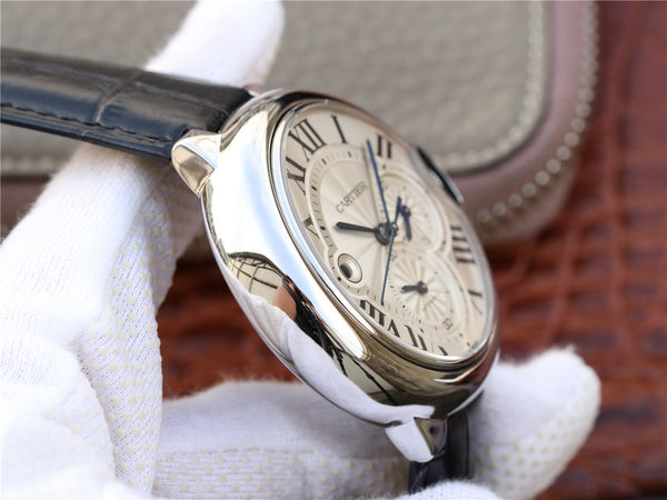BALLON BLEU 42 CRONOGRAFO ACCIAIO QUADRANTE ARGENTO BRACCIALE IN PELLE 