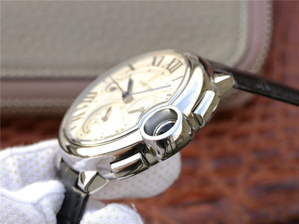 BALLON BLEU 42 CRONOGRAFO ACCIAIO QUADRANTE ARGENTO BRACCIALE IN PELLE 