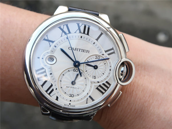 BALLON BLEU 42 CRONOGRAFO ACCIAIO QUADRANTE ARGENTO BRACCIALE IN PELLE 