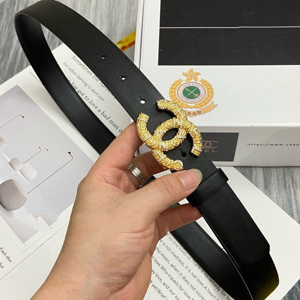CC BELT 30MM BUCKLE GOLD DIAMOND LEATHER BLACK