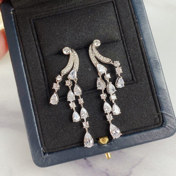 TRIPE SILVER DIAMOND WATER DROP EARRINGS