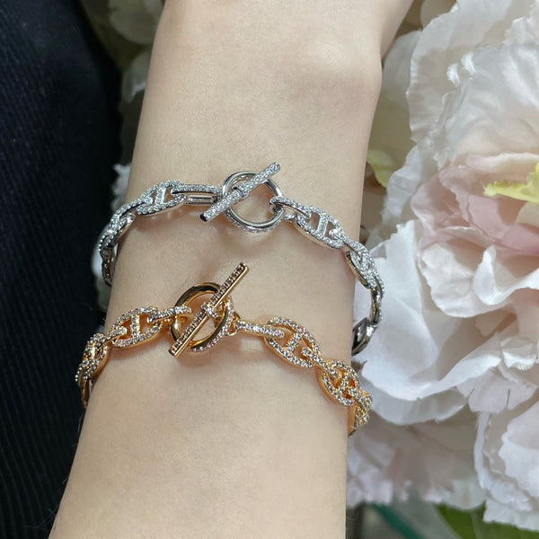 BRACCIALE IN ARGENTO CON DIAMANTI CHAINE DANCRE ENCHAINEE 255