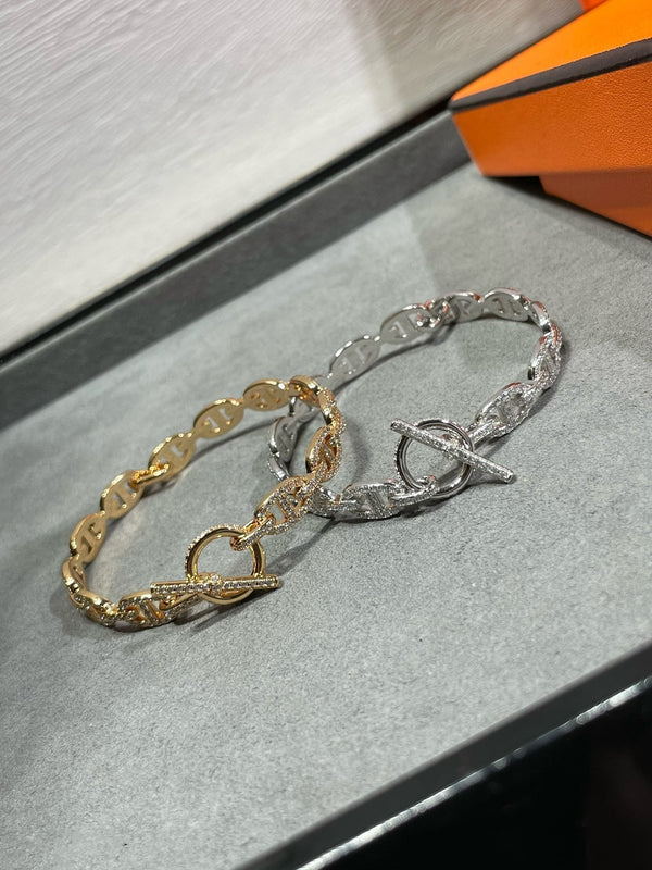 BRACCIALE IN ARGENTO CON DIAMANTI CHAINE DANCRE ENCHAINEE 255