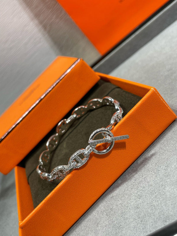 BRACCIALE IN ARGENTO CON DIAMANTI CHAINE DANCRE ENCHAINEE 255