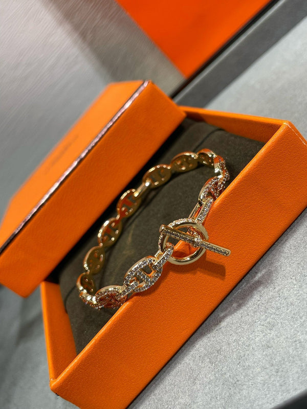 BRACCIALE IN ARGENTO CON DIAMANTI CHAINE DANCRE ENCHAINEE 255