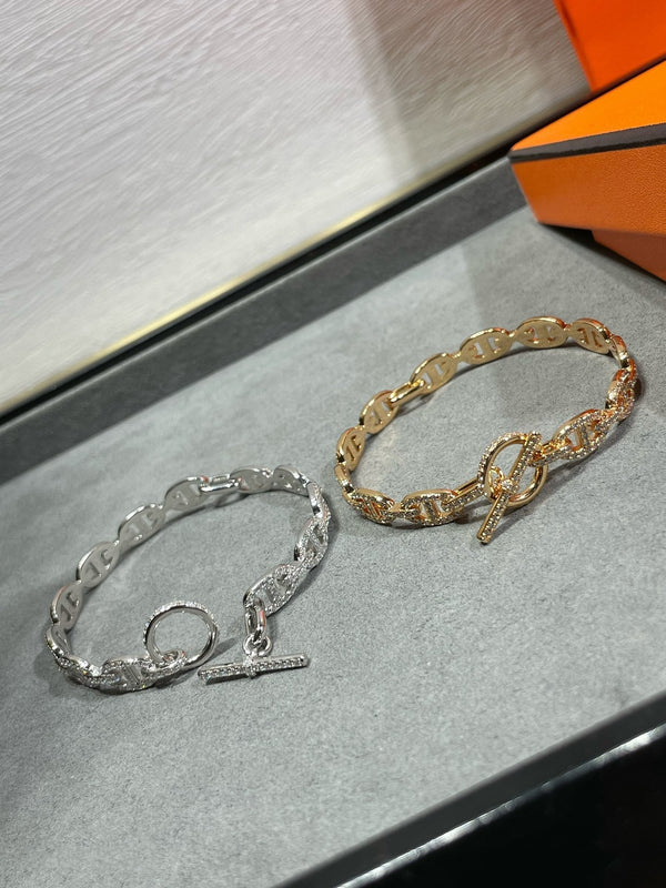 BRACCIALE IN ARGENTO CON DIAMANTI CHAINE DANCRE ENCHAINEE 255