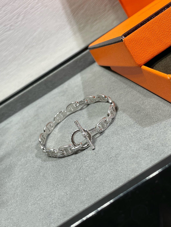 BRACCIALE IN ARGENTO CON DIAMANTI CHAINE DANCRE ENCHAINEE 255