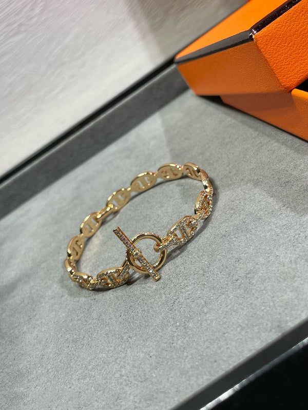 BRACCIALE IN ARGENTO CON DIAMANTI CHAINE DANCRE ENCHAINEE 255