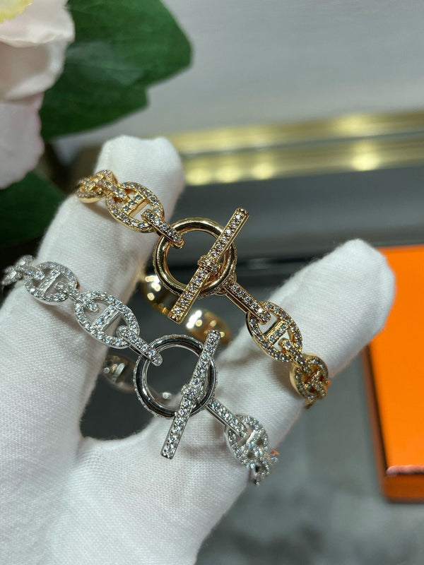 BRACCIALE IN ARGENTO CON DIAMANTI CHAINE DANCRE ENCHAINEE 255