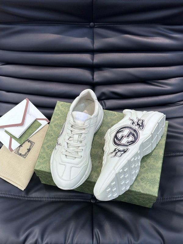 GG RHYTON LEATHER SNEAKERS WITH BLACK LOGO