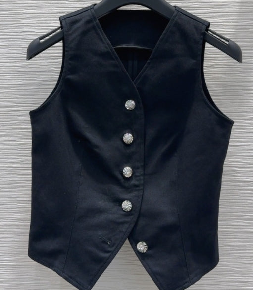 LV25 Gilet Daisy Flower Youthful Nero Cotone