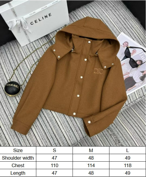 Triomphe Embroidered Hooded Jacket In Tan Cotton