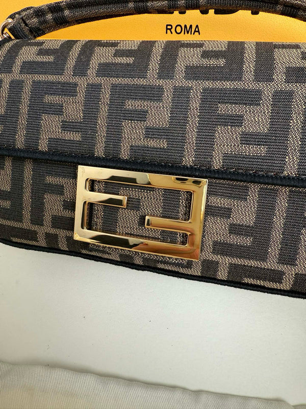 Fendi Baguette Mini FF Bag Brown Jacquard Fabric
