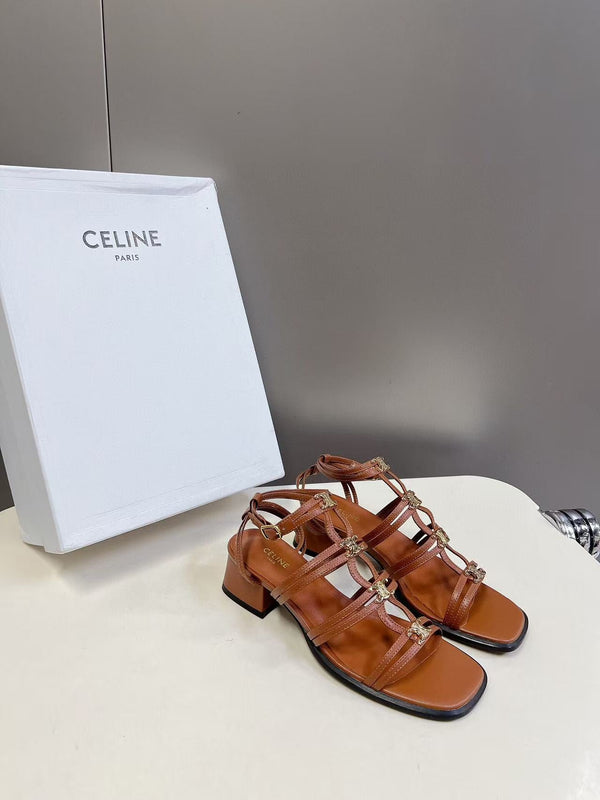 CL Clemence Triomphe Multi Sandal Light Gold Logo In Brown Calfskin