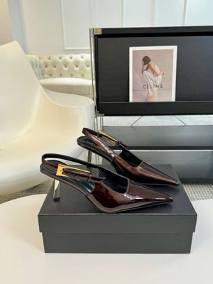 YSL Pointed Toe Slingback 75mm Burgundy Patent Calfskin