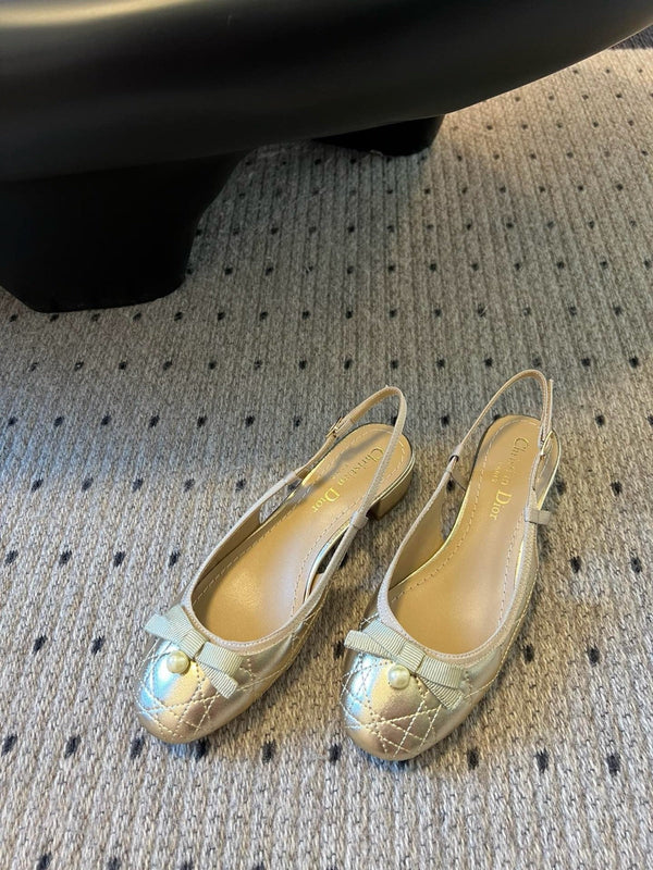 CD Ballet Slingback Pumps Gold Cannage Lambskin