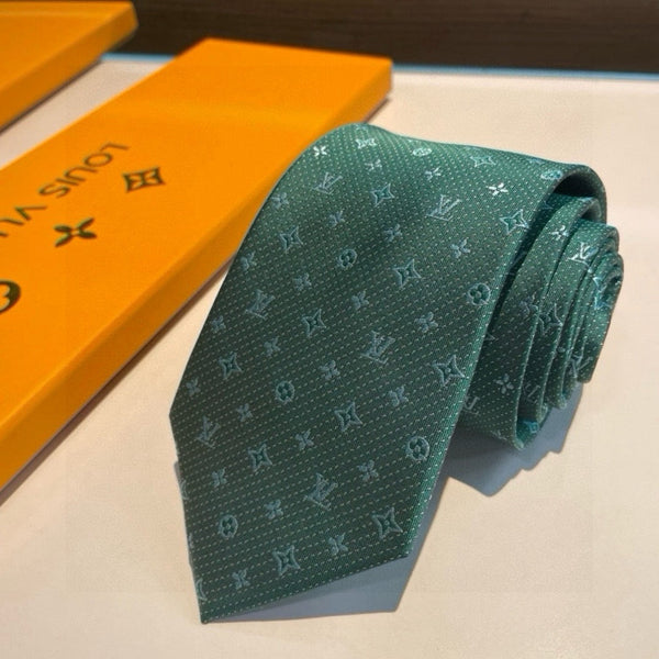 LV Tie Green Twill Silk 002