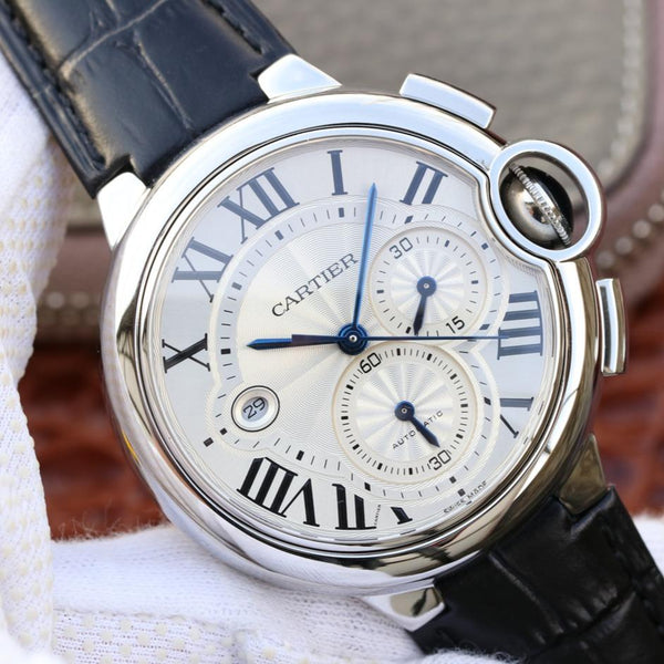 BALLON BLEU 42 CRONOGRAFO ACCIAIO QUADRANTE ARGENTO BRACCIALE IN PELLE 
