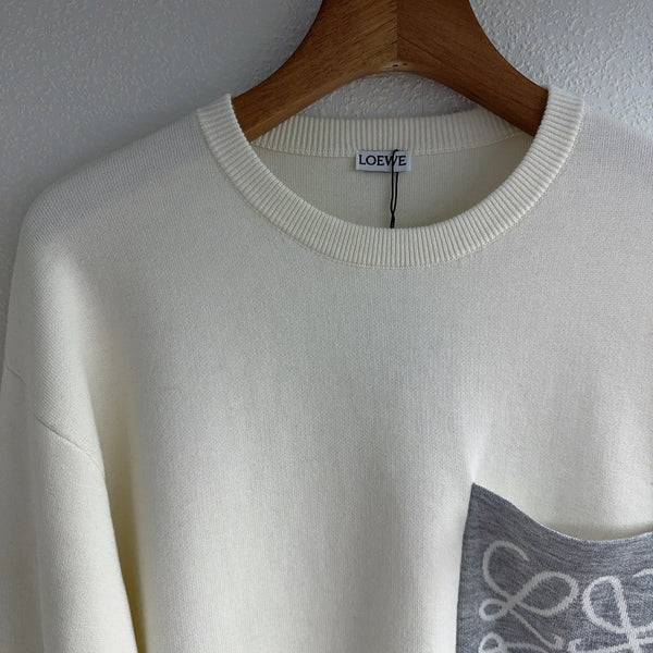 Loewe Pull à col rond en laine blanche et grise brodé grand logo 2025 321548