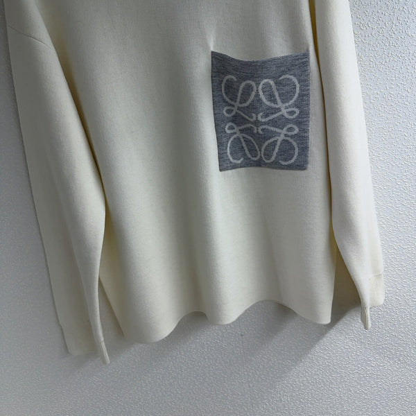 Loewe Pull à col rond en laine blanche et grise brodé grand logo 2025 321548