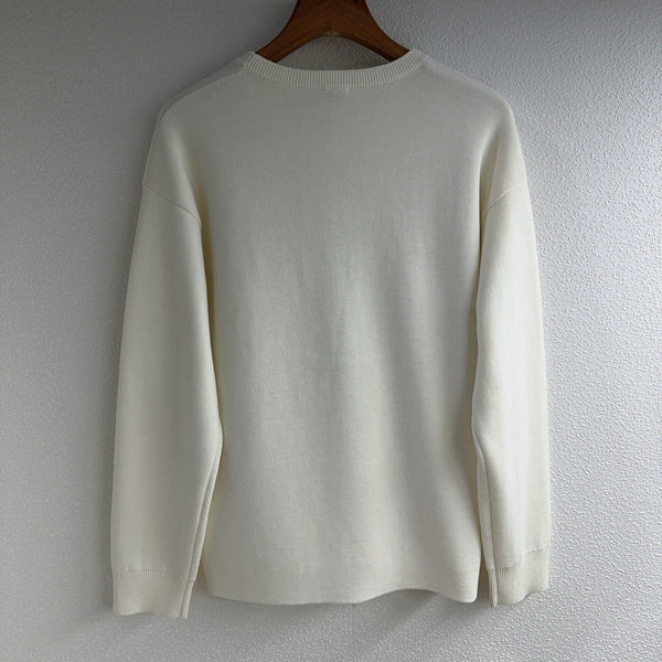 Loewe Pull à col rond en laine blanche et grise brodé grand logo 2025 321548