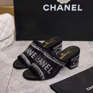 CC 2026 Rhinestone Mules Block Heel And Lettered Design Leather 778400