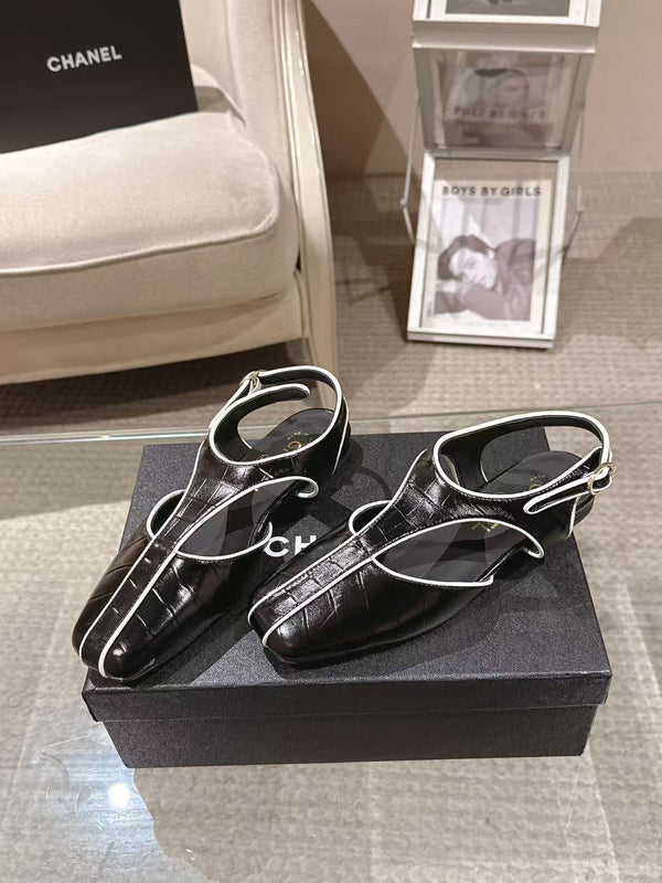 CC 26S Square-Toe Slingback Flats Detail Leather 148811