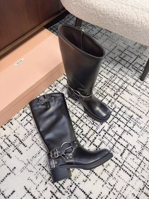 Miu 2026 High-Top Biker Boots Suede Calfskin 952185