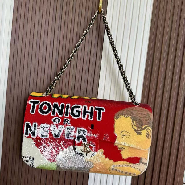 CC 2026 Flap Bag 32cm Red Mix Colors Sequin Leather
