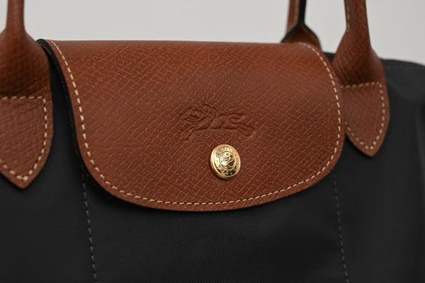 Longchamp Small Le Pliage Tote Bag Brown Black Polyamide Leather
