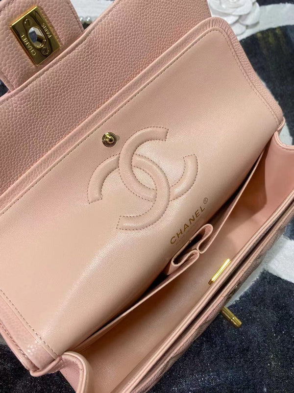 CC classic flap bag 23 pink beige caviar lamskin