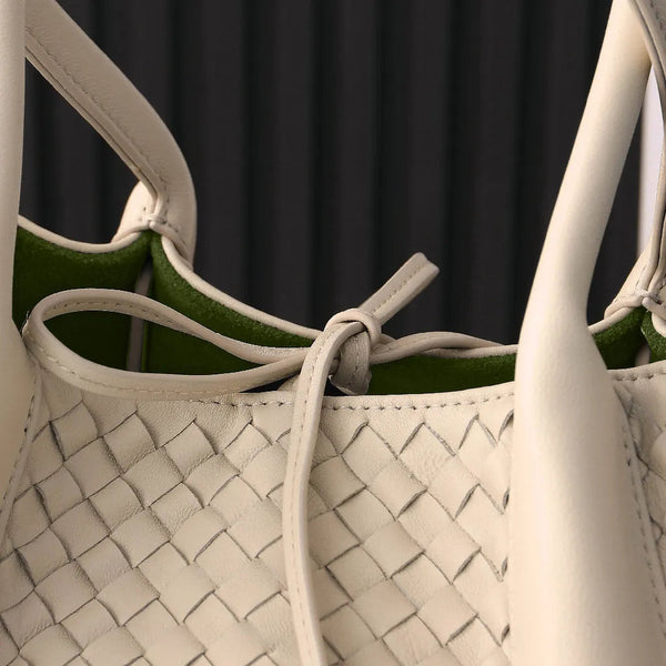 Borsa BV Pinacoteca 43 cm Pelle di vitello intrecciata beige e pelle scamosciata