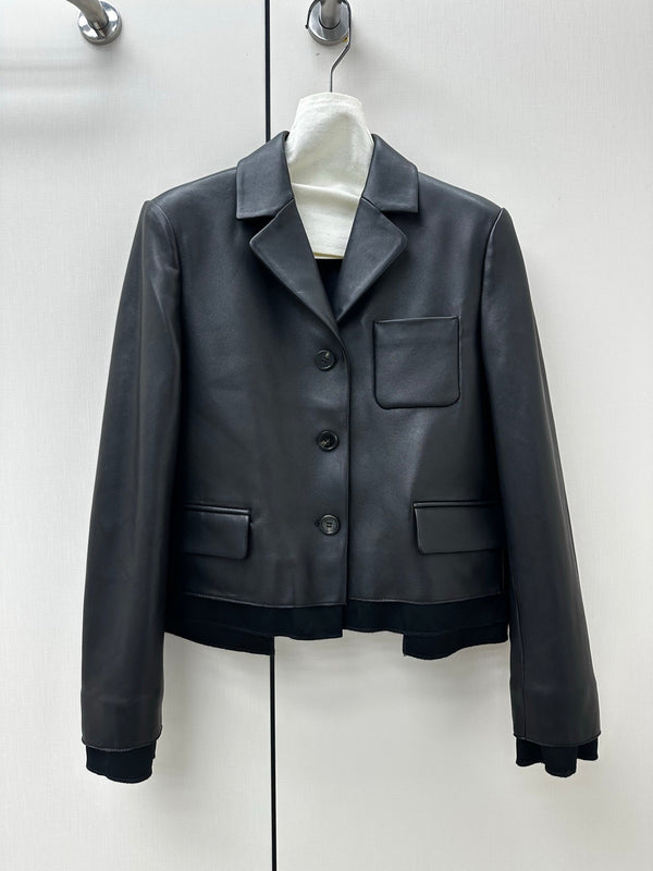Miu 2026 Short Blazer Black Leather 418940