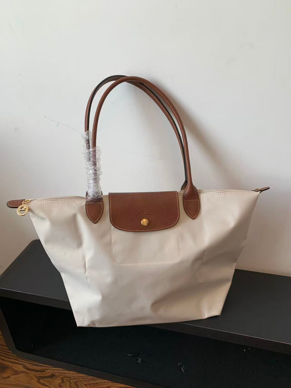 Longchamp Small Le Pliage Tote Bag Brown Cream Polyamide Leather