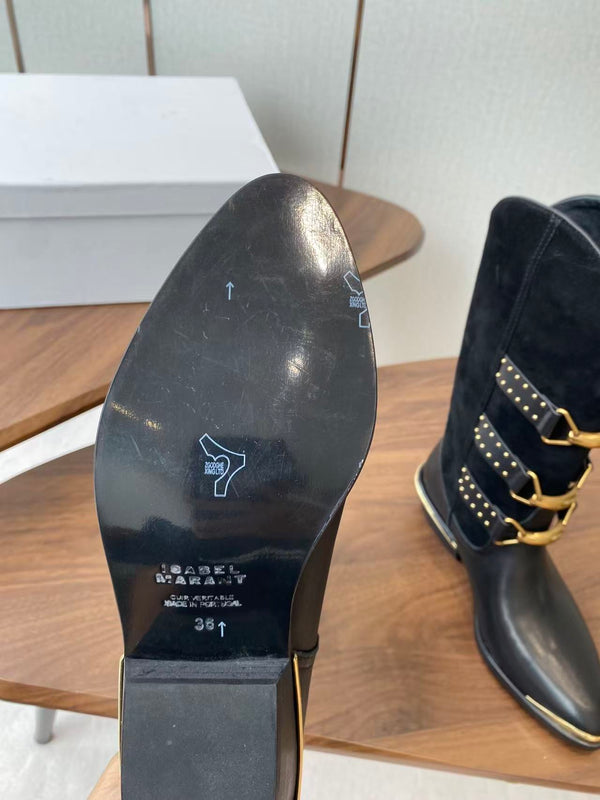 Isabel Marant Meixa Boots Santiag 30mm Black Leather and Metal