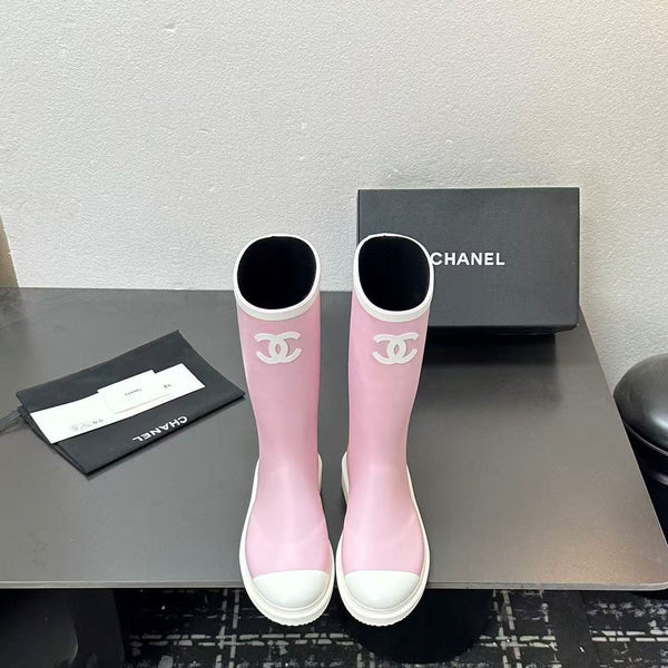 CC High Pink White Rain Boots