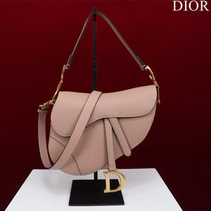 CD Saddle Bag with Strap Blush Pink Grained Calfskin