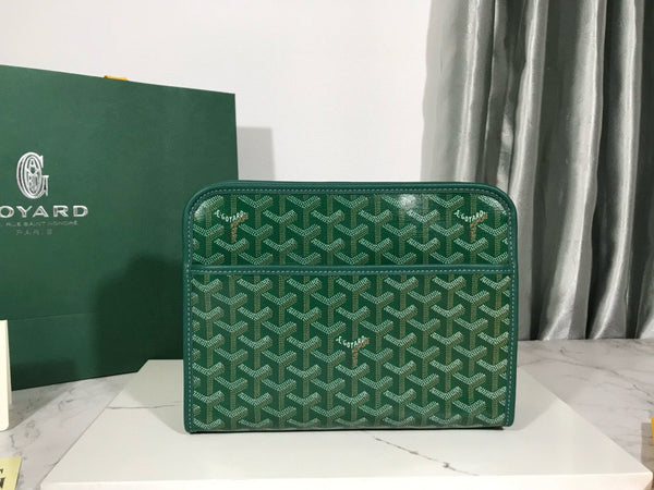 Borsa da toilette Goyard Jouvence in tessuto PVC verde con pelle di mucca