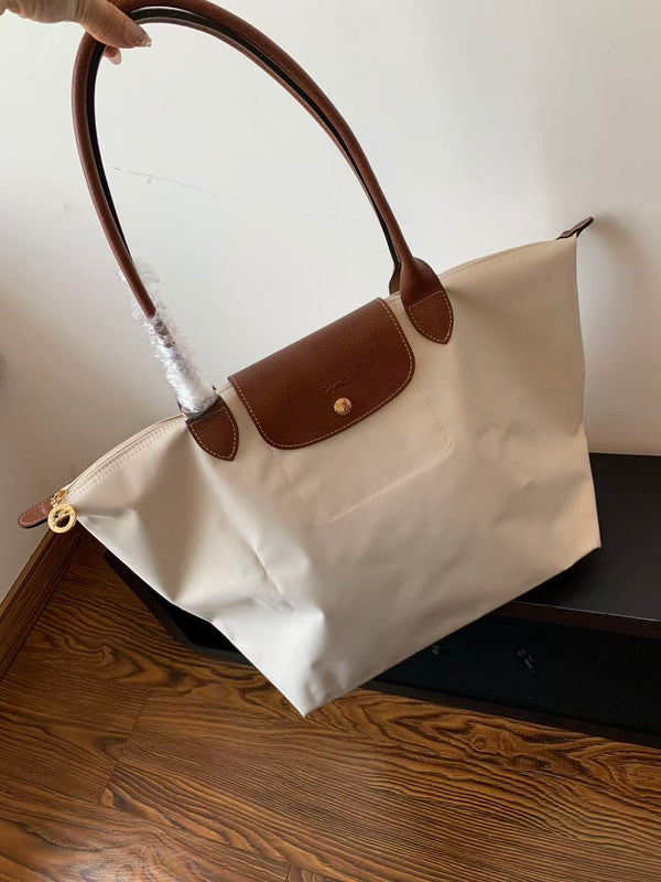 Longchamp Small Le Pliage Tote Bag Brown Cream Polyamide Leather