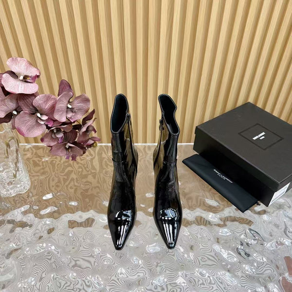 YSL Ankle Boots 90mm  Black Patent Leather