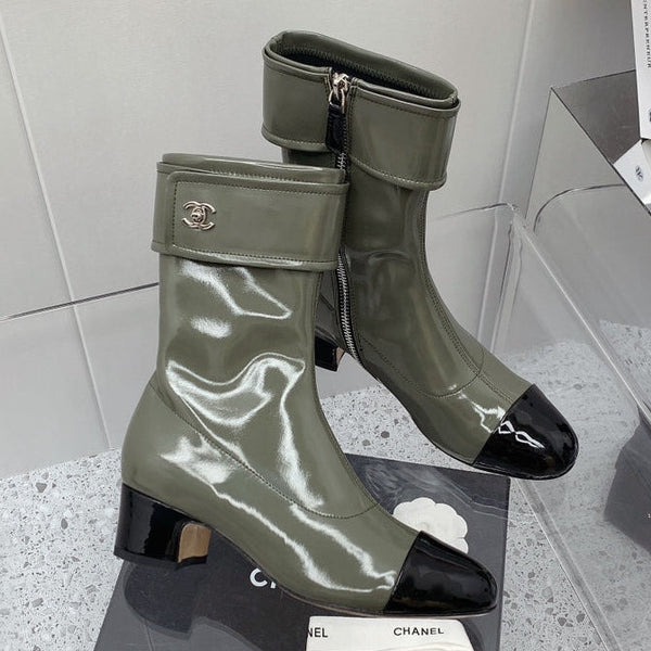 CC 2026 Cap Toe Ankle Boots 4.5CM Patent Leather 162178